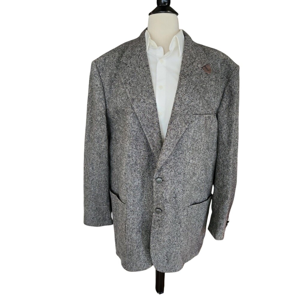 Options By Stafford Tweed Blazer Mens 46L Preppy Academia Black White Professor